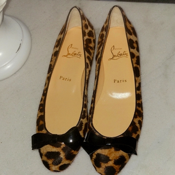 New Christian Louboutin Leopard Print Flats with Black Bow Size US7/EU37 - Picture 2 of 12